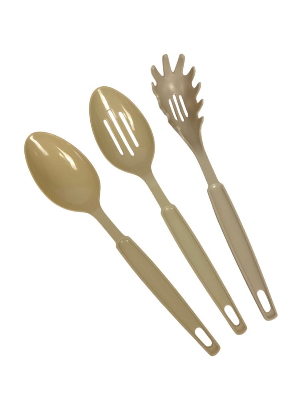 Ekco Beige Plastic 3 Pc Utensil Set Solid Slotted Spoons Pasta Server USA Made